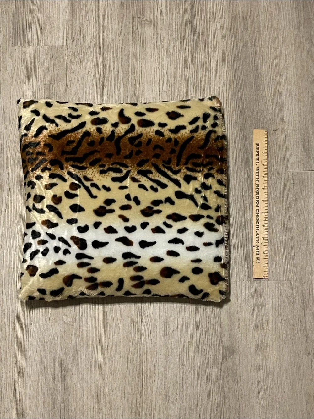 Leopard Print Faux Fur Accent Pillow - Cream and Brown
